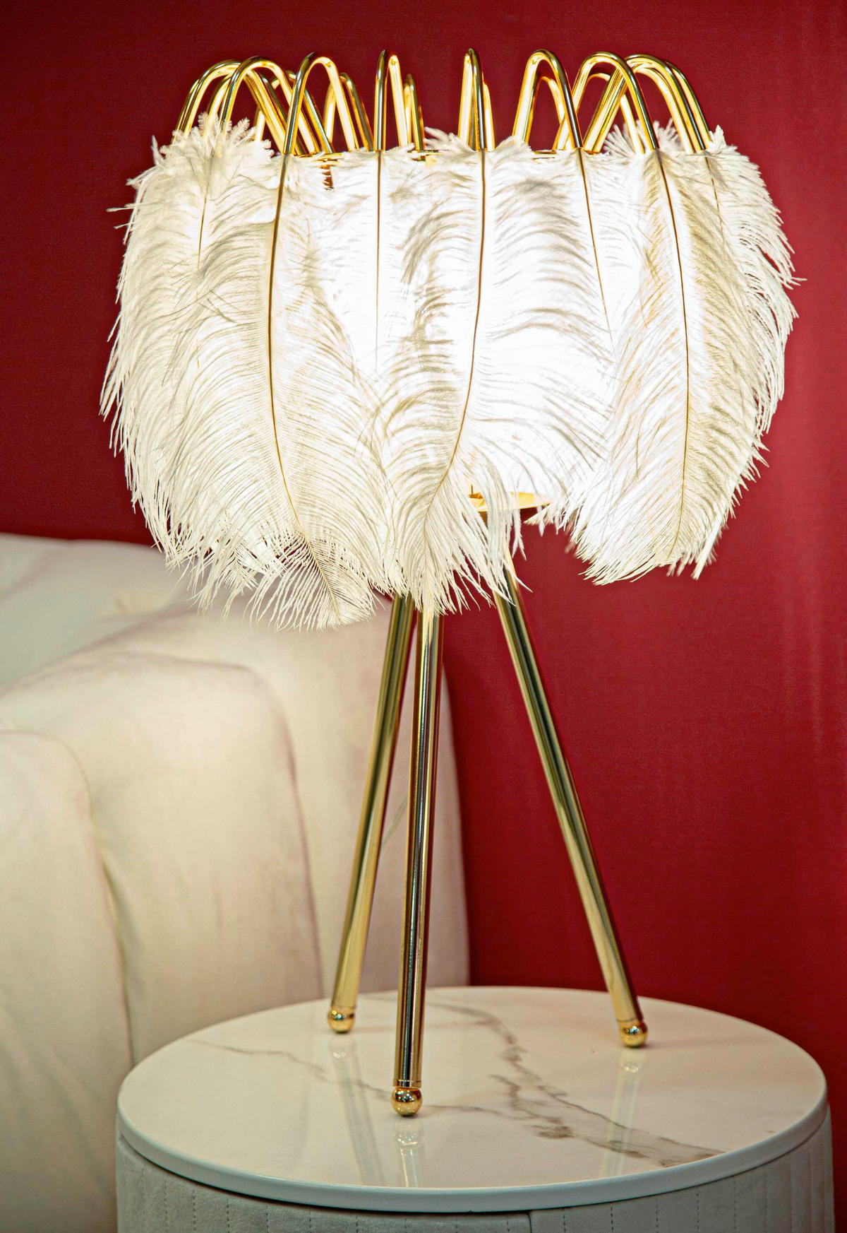 TISCHLEUCHTE - Goldfarben/Weiß, Basics, Kunststoff/Metall (40/60/40cm)