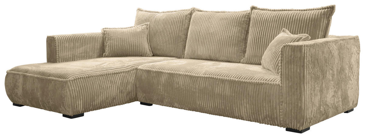 ECKSOFA in Cord Beige  - Beige/Schwarz, Modern, Holz/Textil (208/322cm) - MID.YOU