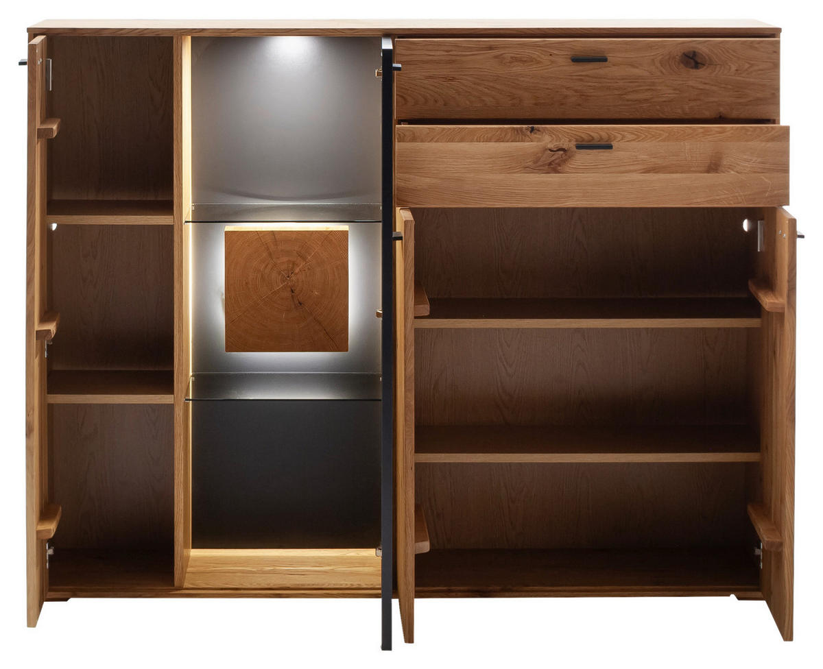 HIGHBOARD Nairobi  in 158/122/37 cm  - Wildeiche/Anthrazit, Design, Glas/Holz (158/122/37cm) - MID.YOU