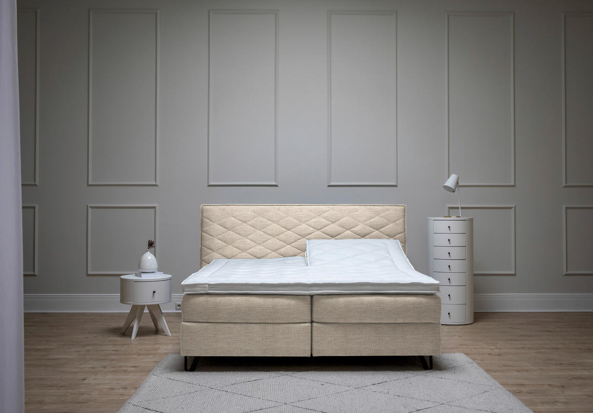 BOXSPRINGBETT 160/200 cm  in Beige  - Beige/Schwarz, Konventionell, Holz/Textil (160/200cm) - Sjöholm