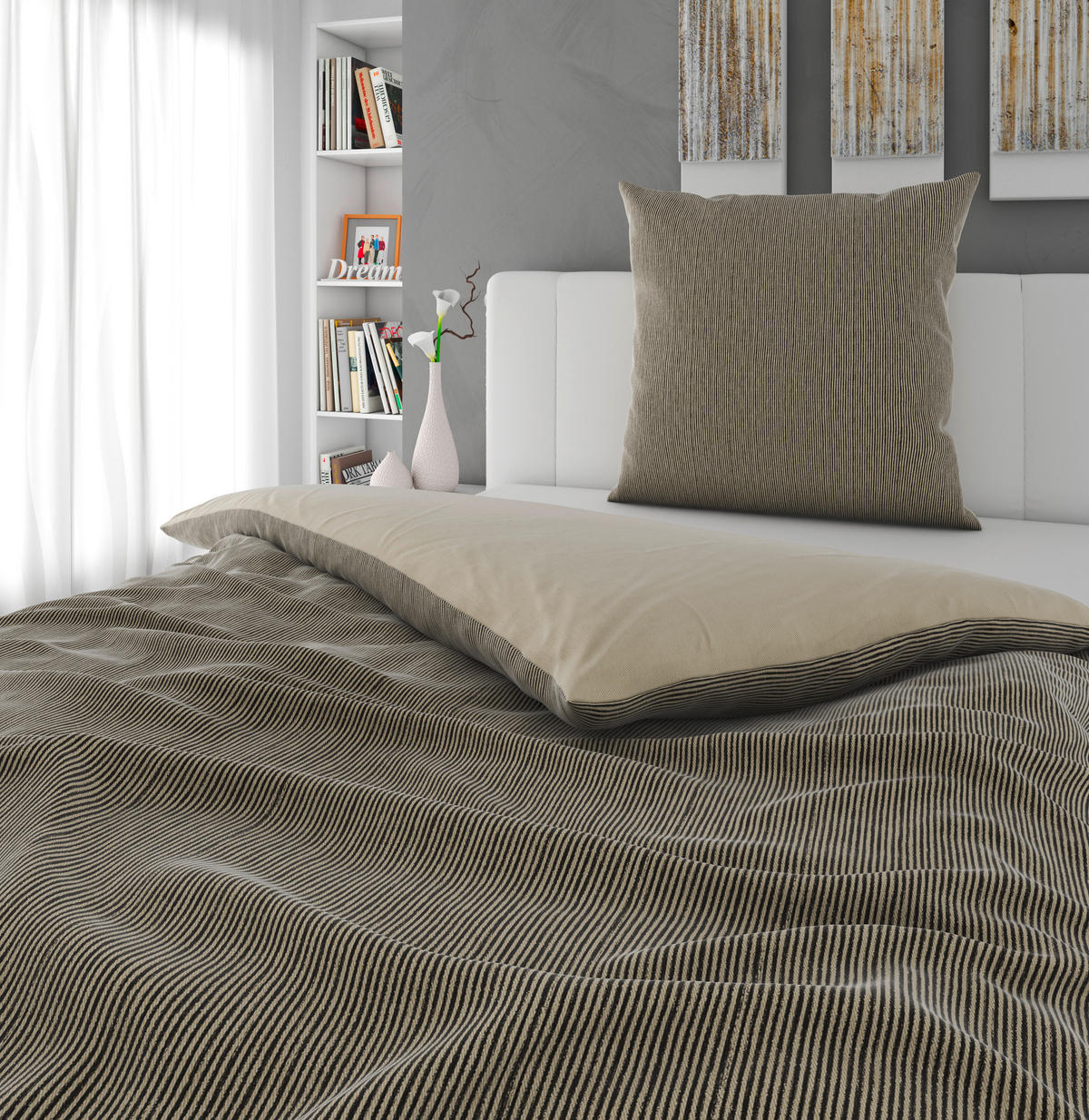 WENDEBETTWÄSCHE Satin 155/220 cm  - Taupe, Textil (155/220cm) - Bio:Vio