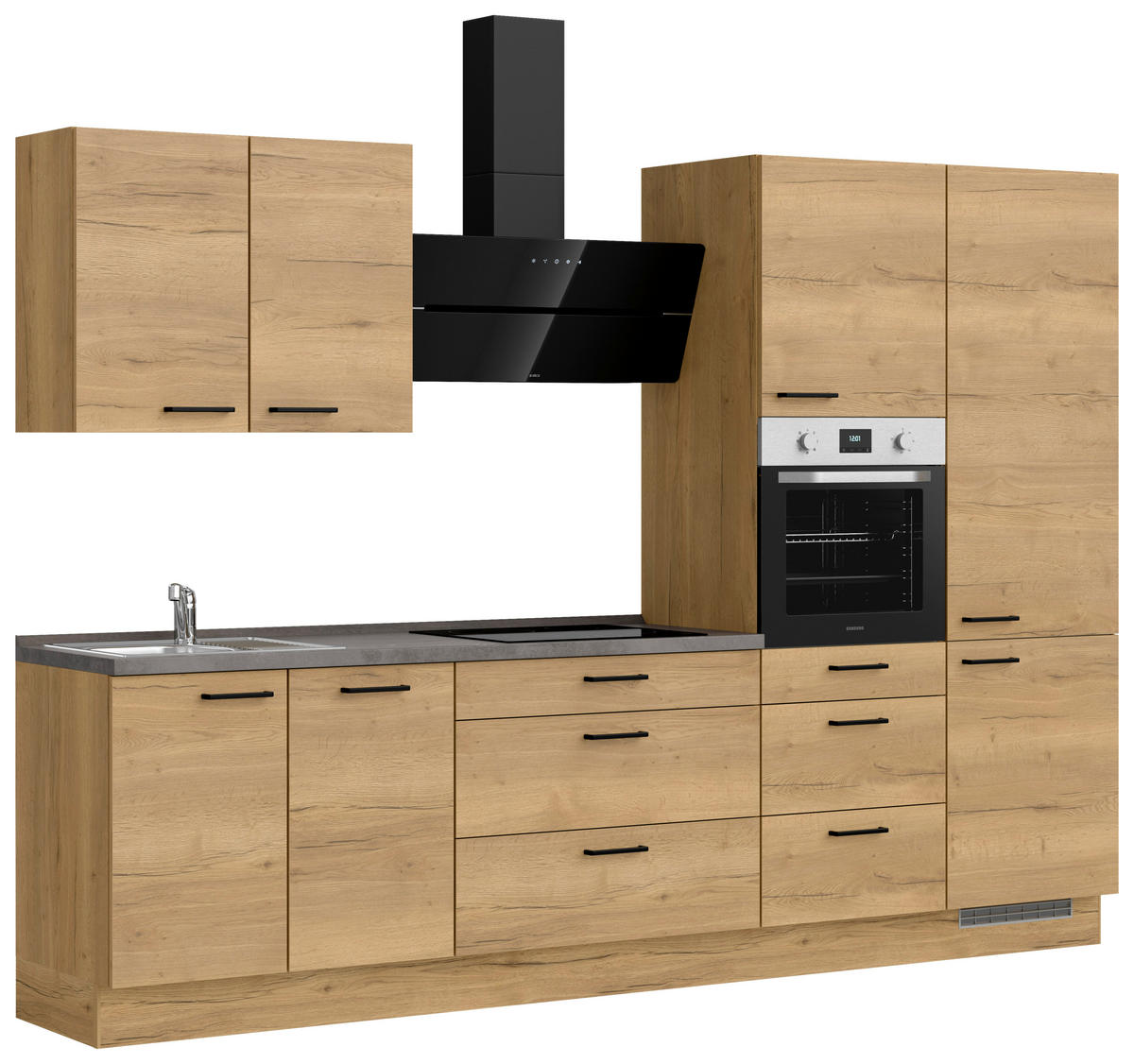 KÜCHENBLOCK 300 cm   in Eichefarben, Schieferfarben  - Schieferfarben/Eichefarben, MODERN, Holzwerkstoff/Metall (300cm) - Nobilia