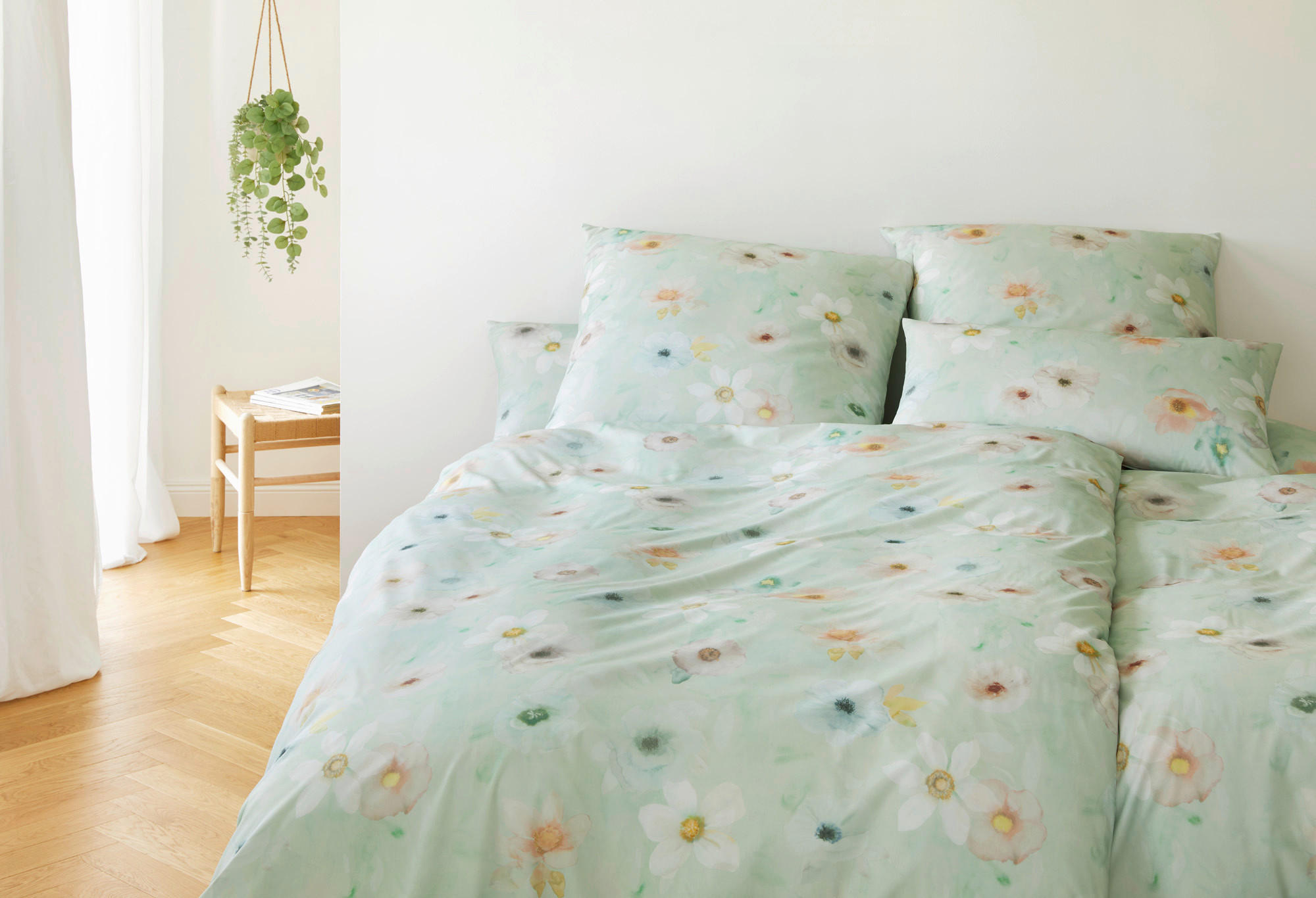 BETTWÄSCHESET Batist 160/210 cm  100 cm/65 cm  - Salbeigrün, Basics, Textil (160/210cm) - Elegante