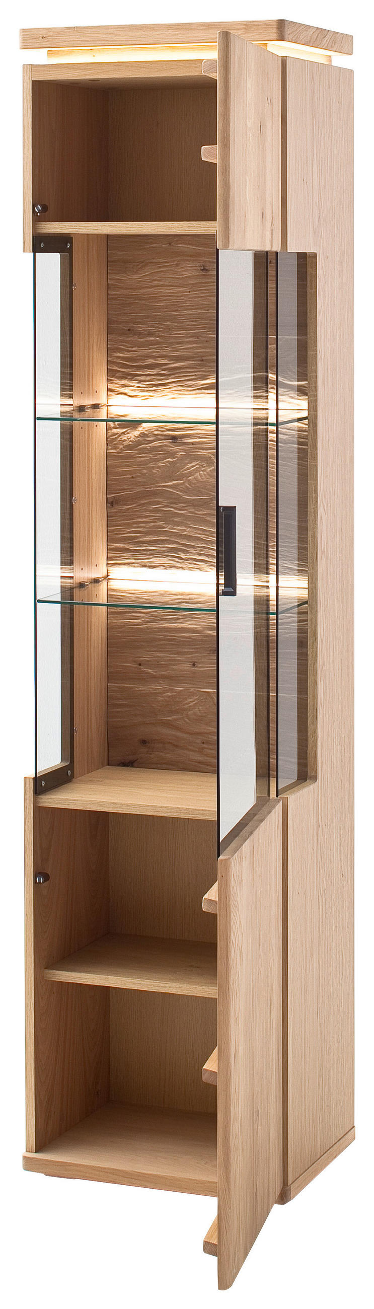 VITRINE ohne Beleuchtung, in furniert, massiv Balkeneiche Eiche Bianco  - Eiche Bianco/Grau, MODERN, Glas/Holz (50/204/37cm) - Livetastic