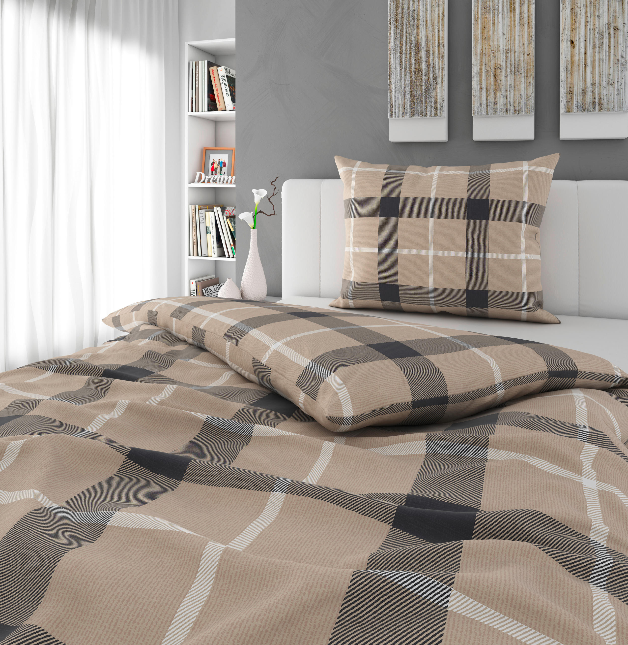 POVLEČENÍ, flanel, antracitová, přírodní barvy, 140/200 cm - přírodní barvy/antracitová, Konvenční, textil (140/200cm) - Esposa