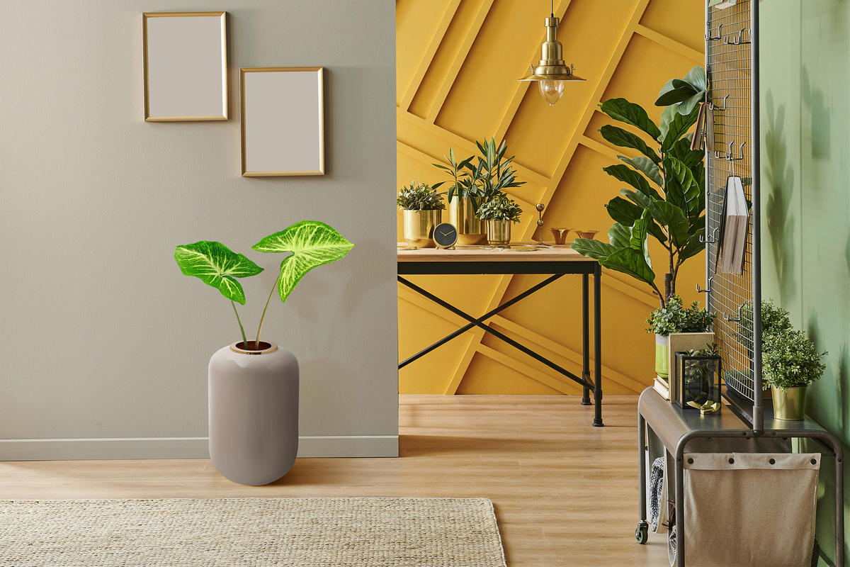 VASE  - Taupe/Goldfarben, Trend, Metall (24/24/50cm) - Kayoom