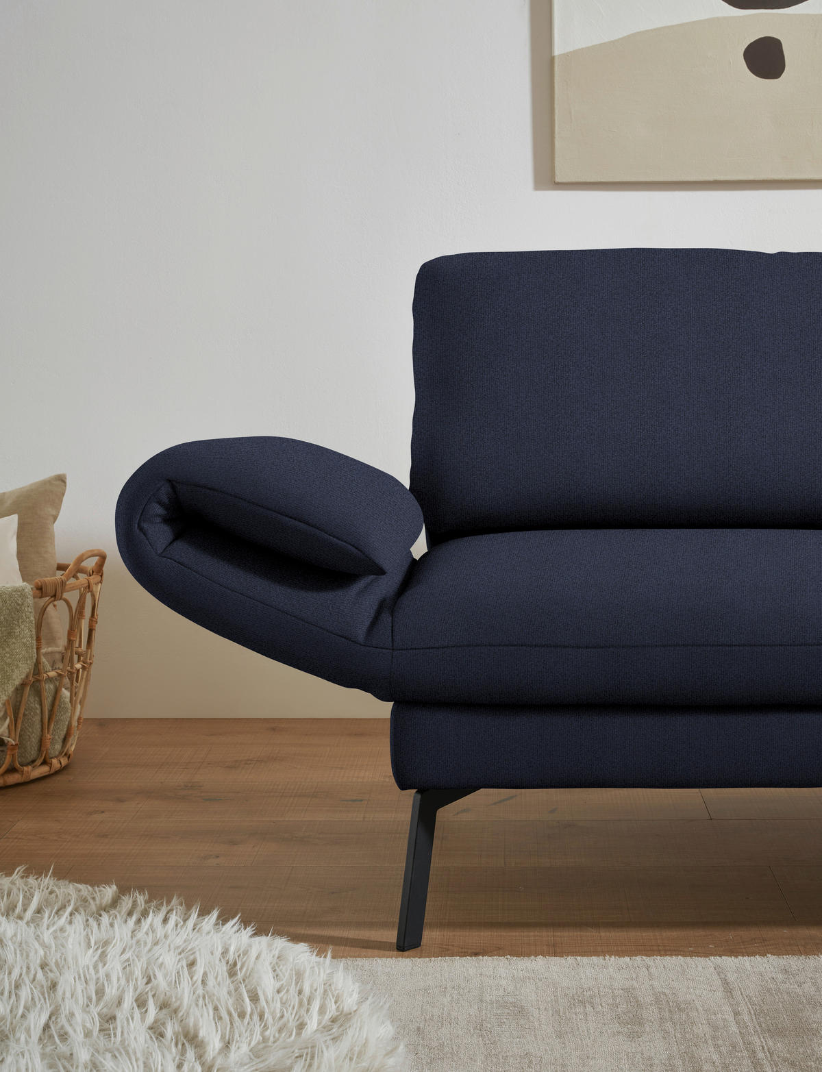 ECKSOFA  in Flachgewebe Blau  255-365/175-224 cm  - Blau/Schwarz, Design, Textil/Metall (255-365/175-224cm) - Dieter Knoll