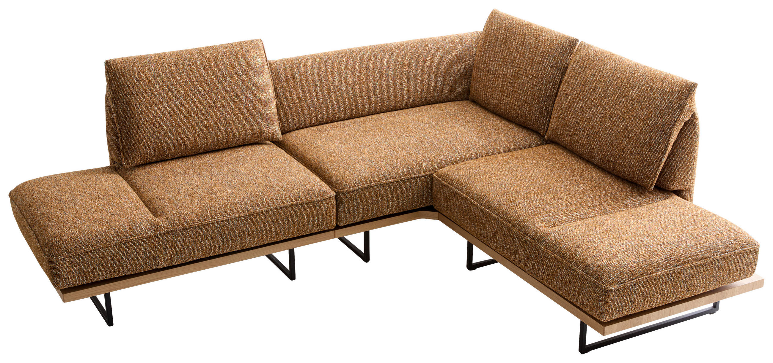 ECKSOFA Dunkelorange Chenille Rücken echt, Armteilverstellung, Relaxfunktion, Drehsitzfunktion  - Dunkelorange/Schwarz, Design, Holz/Textil (252/209cm) - Koinor