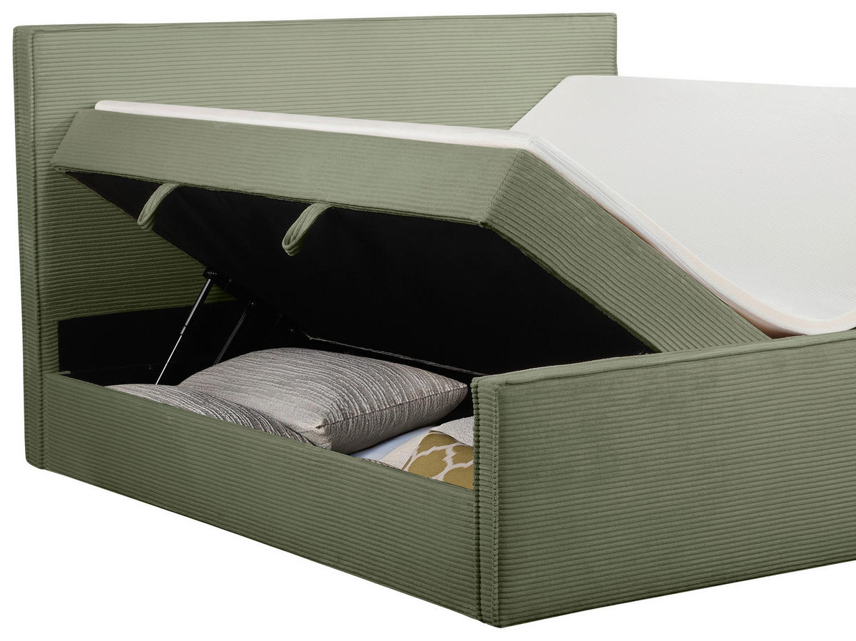BOXBETT 180/200 cm,  in Grün, gepolstertes Kopfteil, Bettkasten, Topper, Matratzen, H3 + H3 = fest  - Schwarz/Grün, Basics, Kunststoff/Textil (180/200cm) - Chameo