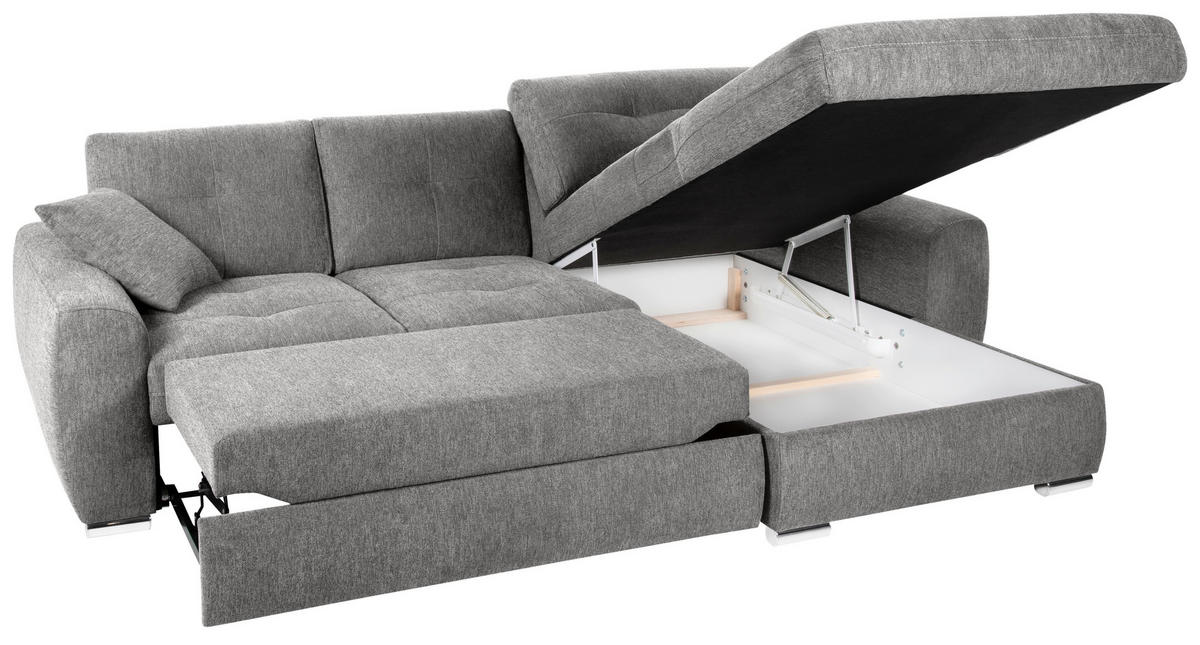 ECKSOFA in Mikrofaser Grau  - Chromfarben/Grau, Modern, Kunststoff/Textil (276/193cm) - Hom`in