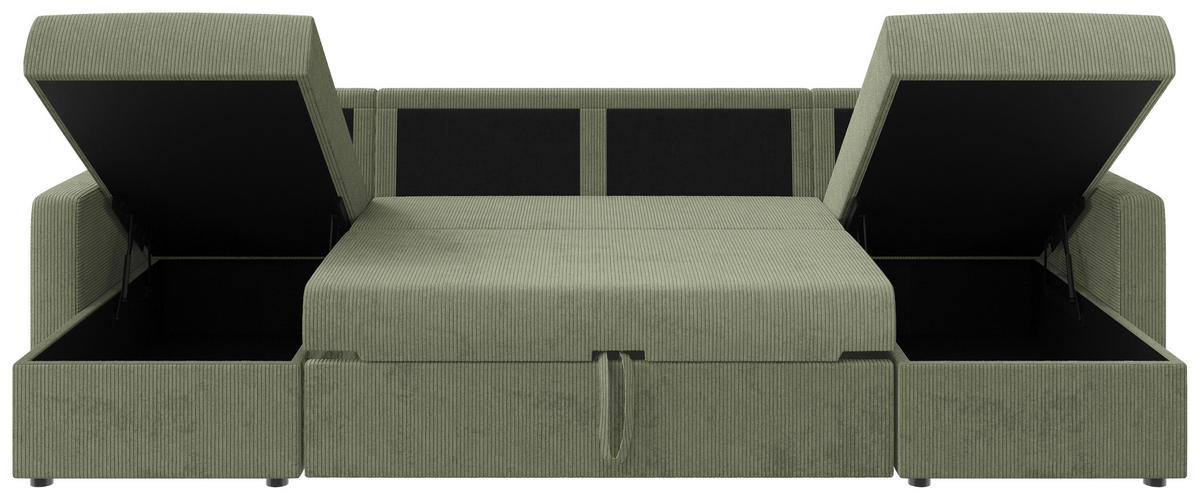 WOHNLANDSCHAFT Salbeigrün Cord  - Salbeigrün/Schwarz, KONVENTIONELL, Kunststoff/Textil (152/290/152cm) - Ti'me
