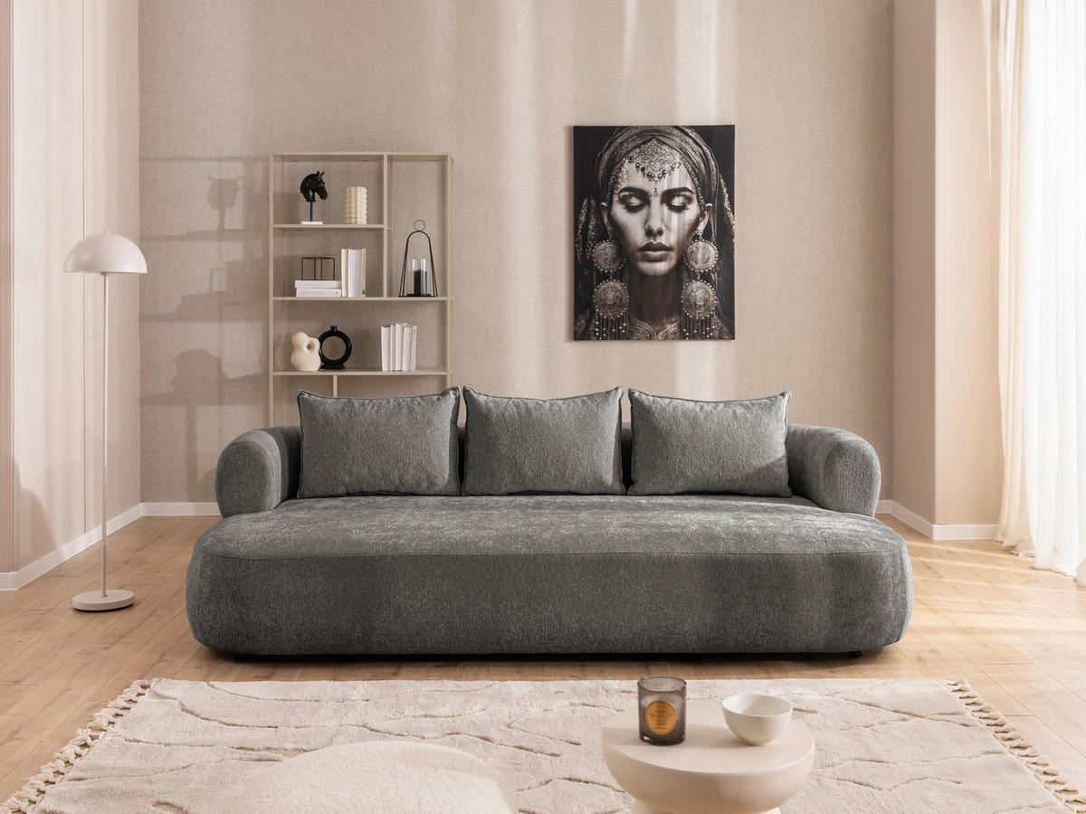 BIGSOFA in Chenille Anthrazit  - Anthrazit/Schwarz, Design, Kunststoff/Textil (240/76/122cm) - Livetastic
