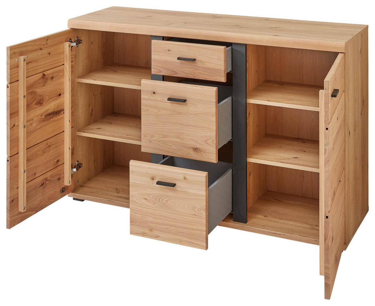 KOMMODE Sonos  in 134/86/43 cm  - Eschefarben/Schwarz, Design, Holzwerkstoff/Kunststoff (134/86/43cm) - Linea Natura