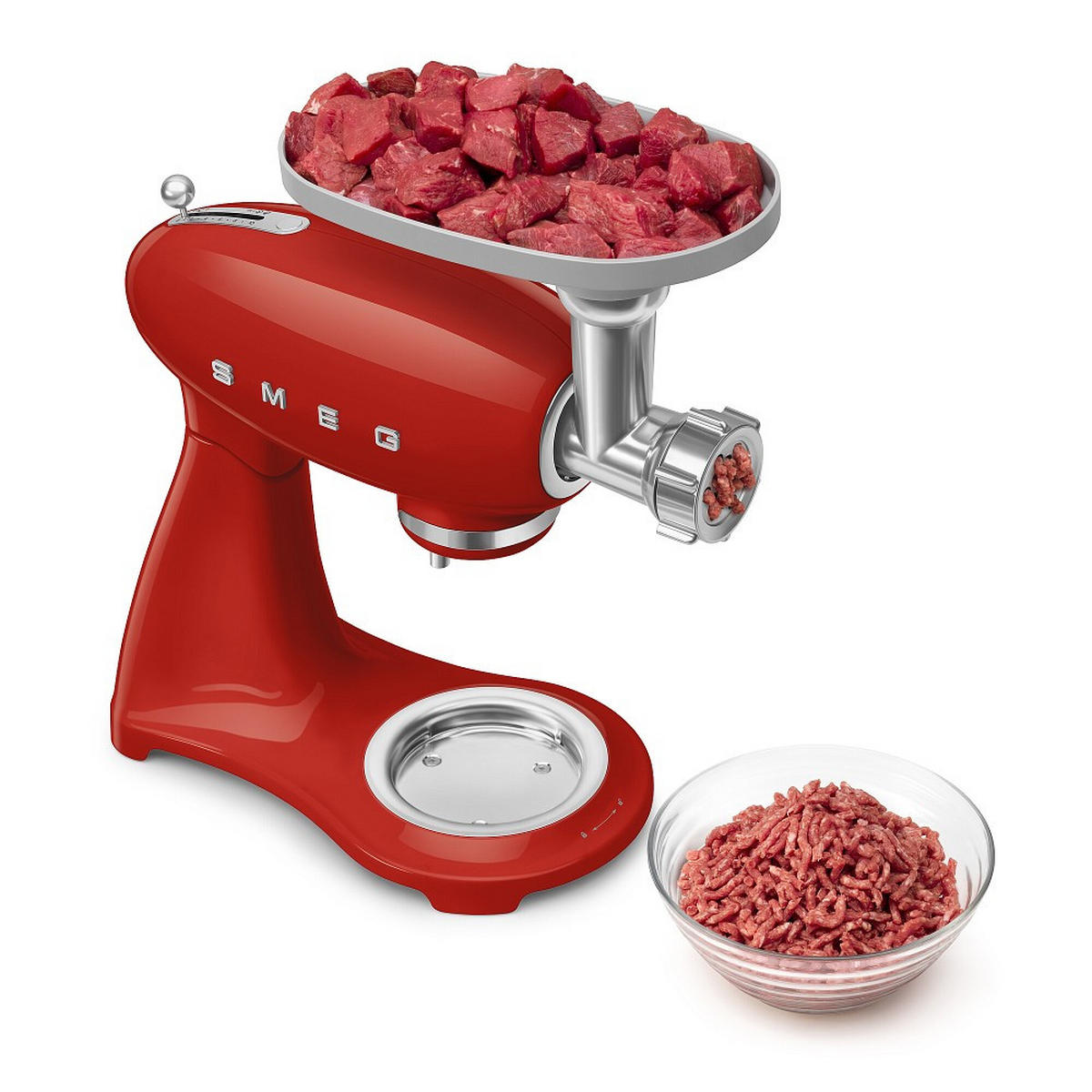 KÜCHENMASCHINE 50´S STYLE SMF05CREU  - Rot/Alufarben, Basics, Metall (40,2/37,8/22,1cm) - SMEG