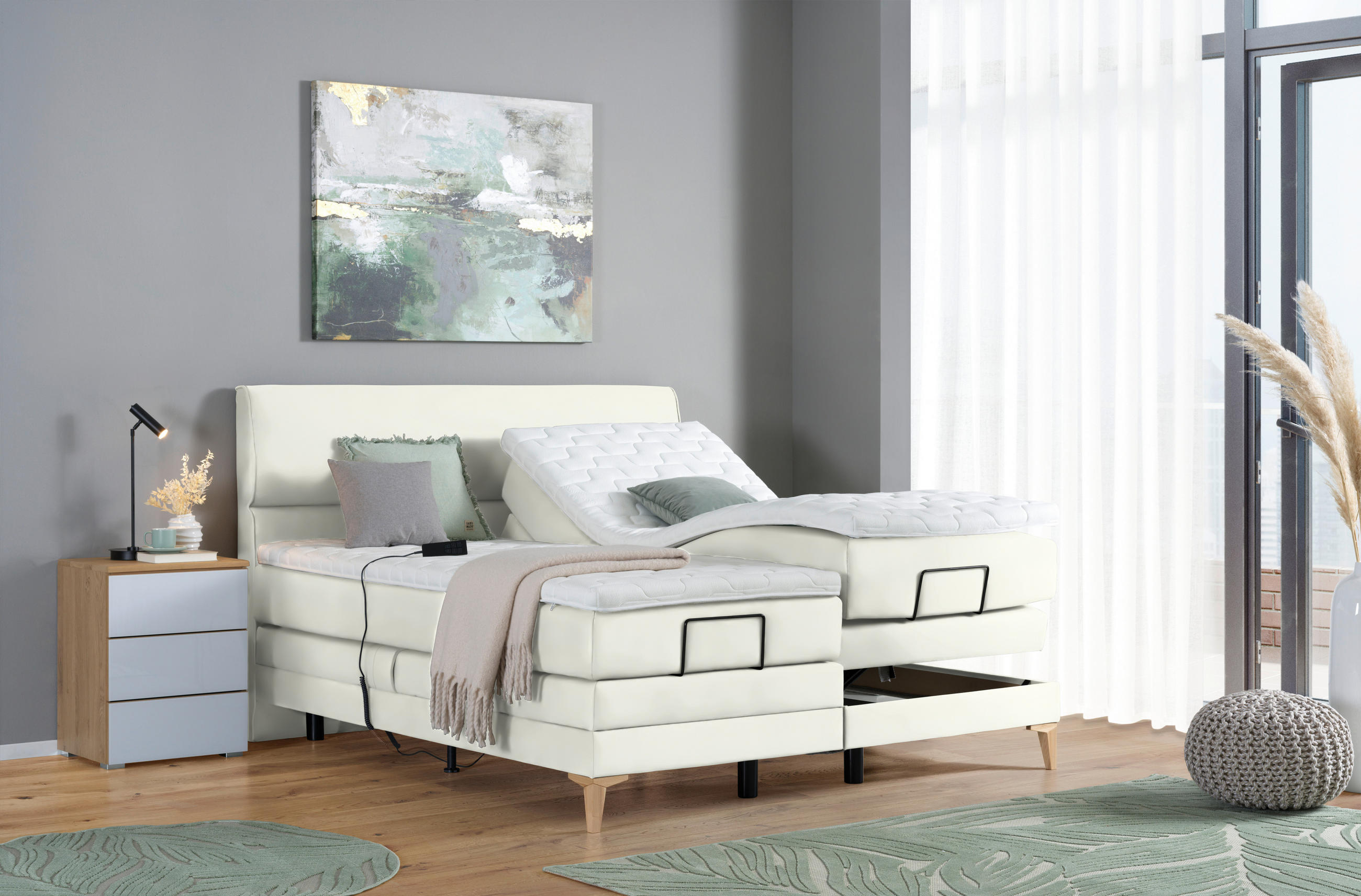 BOXSPRINGBETT 160/200 cm  in Weiss  - Weiss/Eichefarben, Konventionell, Holz/Textil (160/200cm) - Voleo