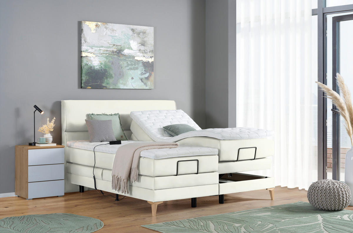 BOXSPRINGBETT 180/200 cm  in Weiss  - Weiss/Eichefarben, Konventionell, Holz/Textil (180/200cm) - Voleo