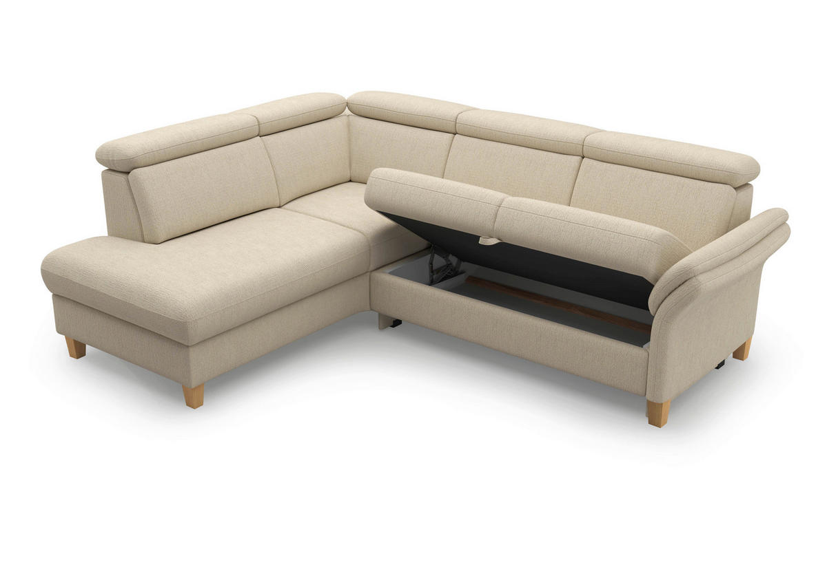 ECKSOFA Chenille Sandfarben  - Sandfarben/Eichefarben, Konventionell, Holz/Textil (193/247cm) - Sit & More
