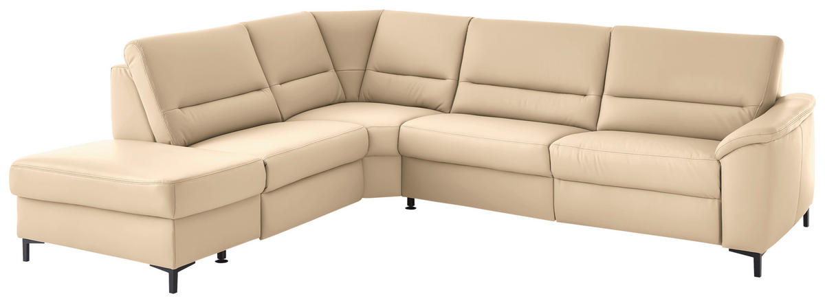 ECKSOFA  in Echtleder Beige  249/290 cm  - Beige/Schwarz, KONVENTIONELL, Leder/Metall (249/290cm) - Beldomo Premium
