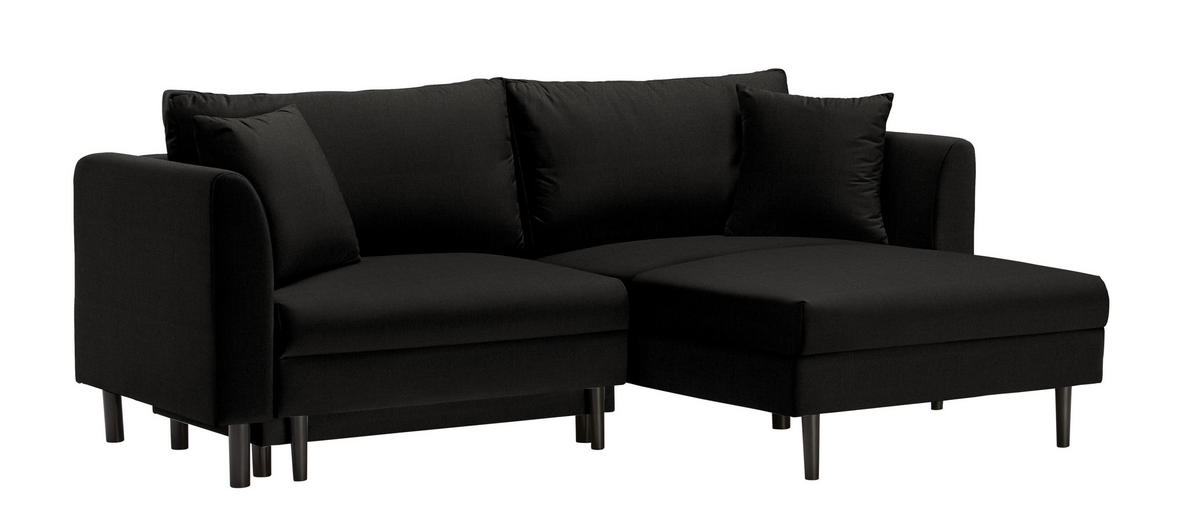ECKSOFA in Velours Schwarz  235/165 cm  - Schwarz, Design, Holz/Textil (235/165cm) - Ti'me