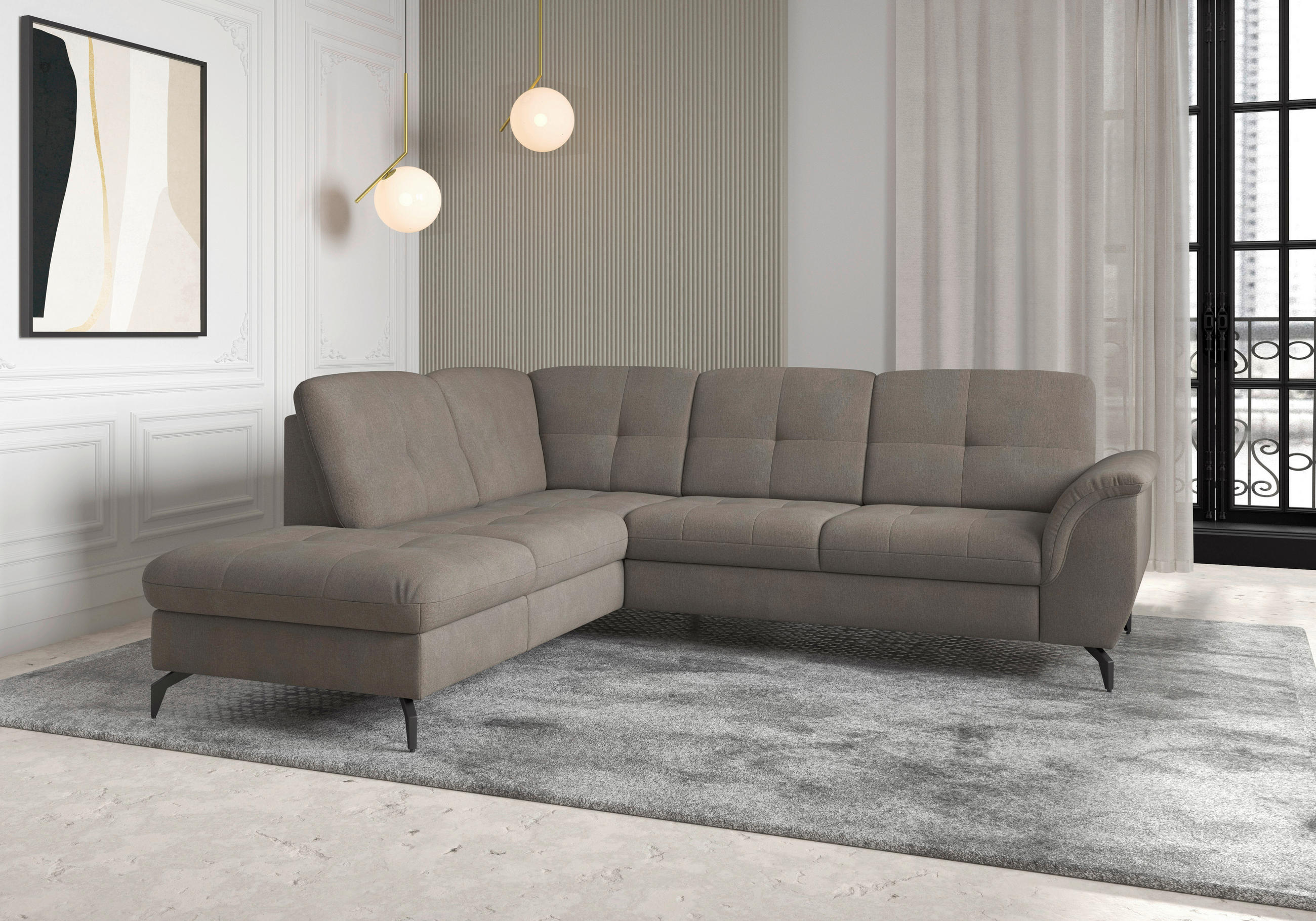 ECKSOFA in Flachgewebe Schlammfarben  212/244 cm  - Schlammfarben/Schwarz, MODERN, Textil/Metall (212/244cm) - Sit & More