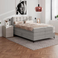 BOXSPRINGBETT 140/200 cm,  in Lavagrau, H3 = fest  - Lavagrau/Schwarz, KONVENTIONELL, Kunststoff/Textil (140/200cm)