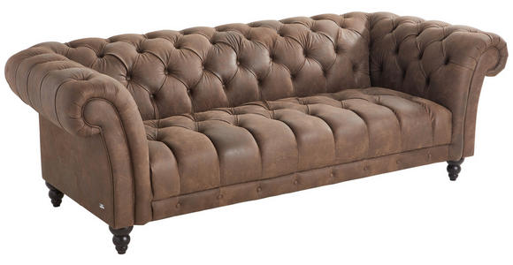 CHESTERFIELD-SOFA in Echtleder Dunkelbraun  - Dunkelbraun, LIFESTYLE, Leder/Holz (230/74/101cm) - Landscape