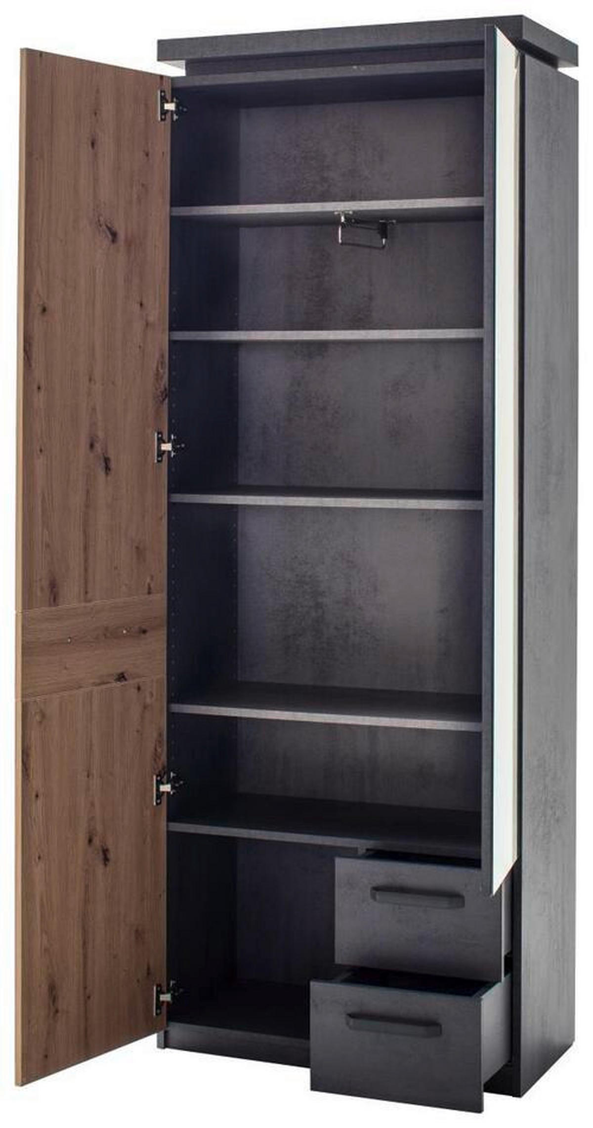 GARDEROBE 5-teilig  in 261/201/38 cm  - Eichefarben/Dunkelgrau, Design, Holzwerkstoff (261/201/38cm) - Voleo