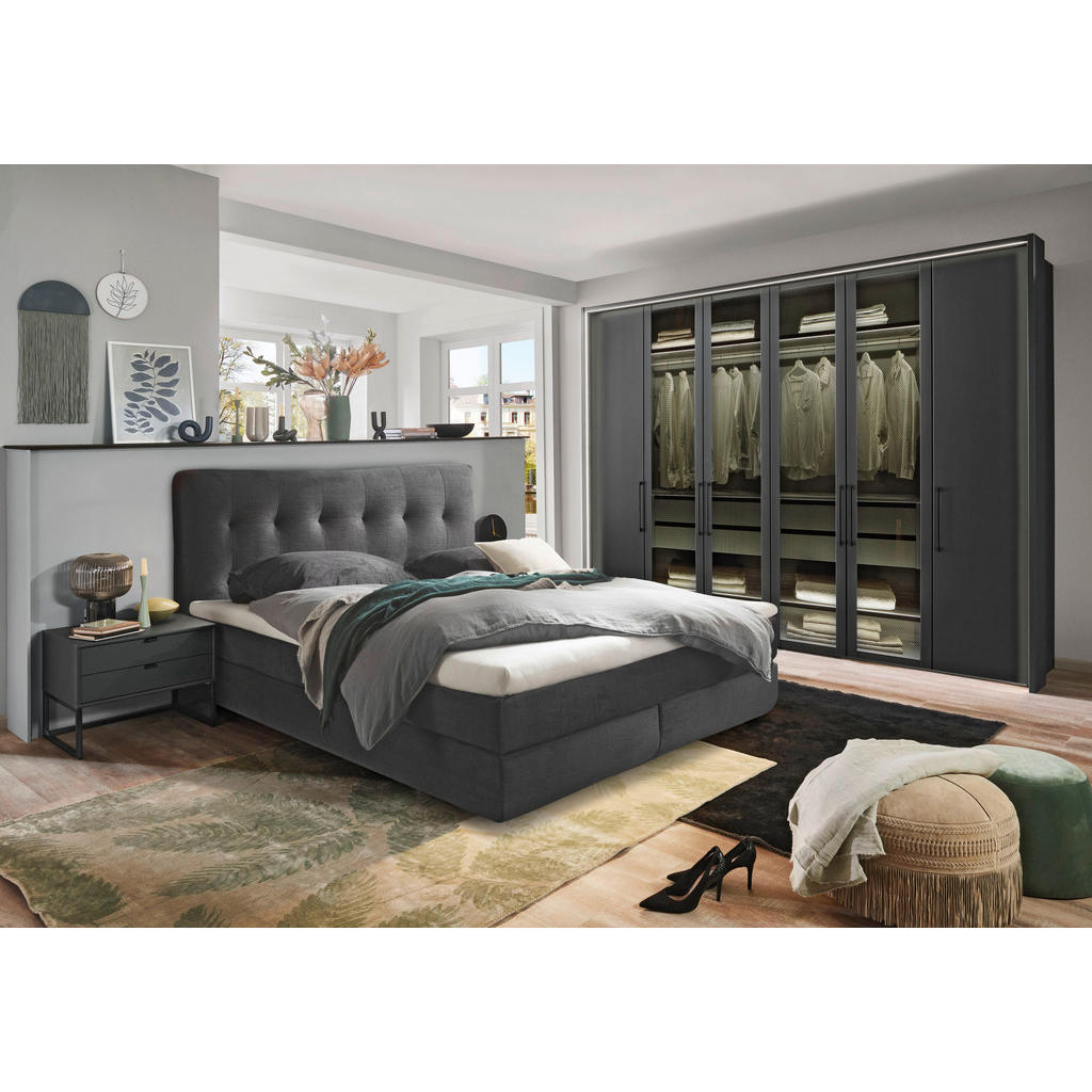 Thumbnail - Esposa Boxspringbett, Schwarz, Textil, H3 + H4, 7-Zonen, 180x200 cm, gepolstertes Kopfteil, Federkernmatratze, Topper du...