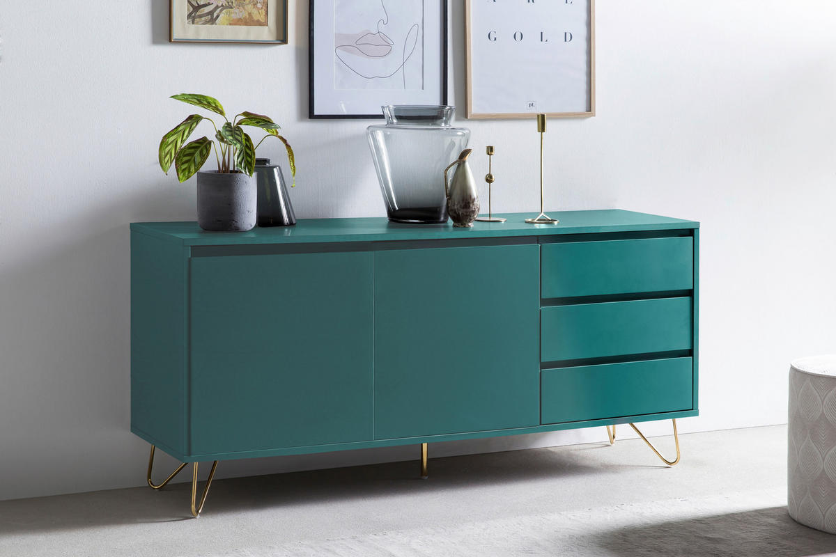 SIDEBOARD  in 150/70/40 cm  - Blau/Messingfarben, Design, Holzwerkstoff/Metall (150/70/40cm) - Livetastic
