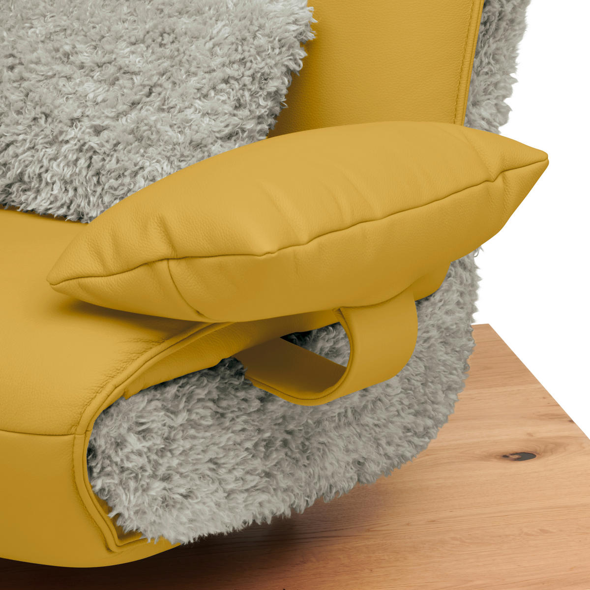 2-SITZER-SOFA  in Hochflor Echtleder Creme, Currygelb  - Currygelb/Creme, Design, Leder/Holz (240/65/104cm) - Koinor