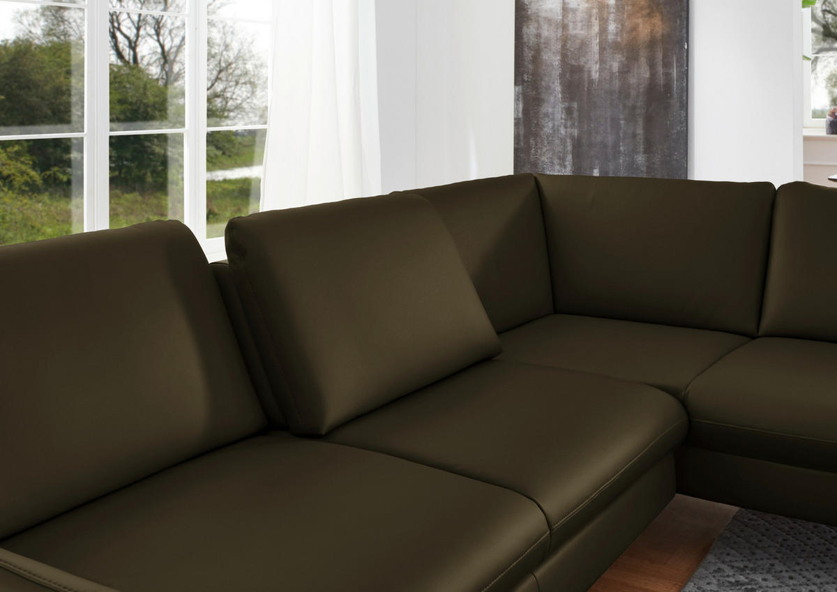 ECKSOFA in Echtleder Dunkelgrün  - Dunkelgrün/Alufarben, Konventionell, Leder/Metall (284/220cm) - Beldomo Premium