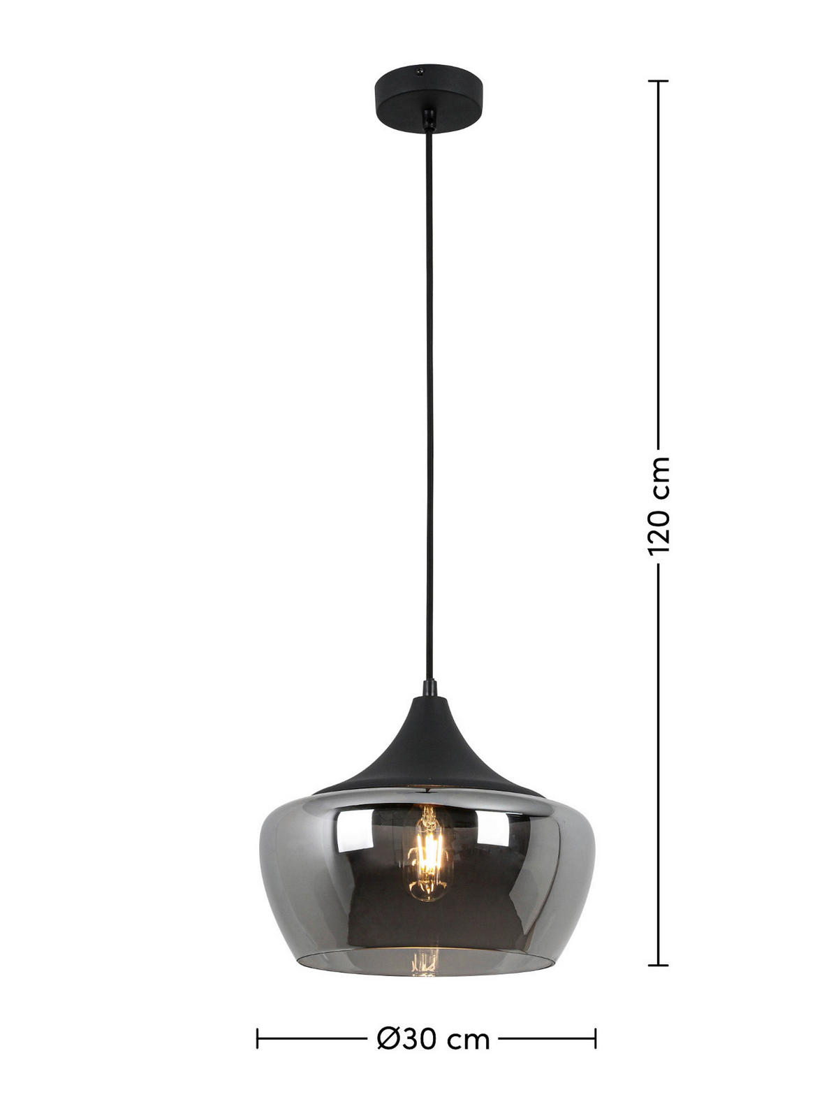 VISEČA SVETILKA        30/120 cm     25 W E27 - barve kroma/črna, Konvencionalno, kovina/umetna masa (30/120cm) - Novel