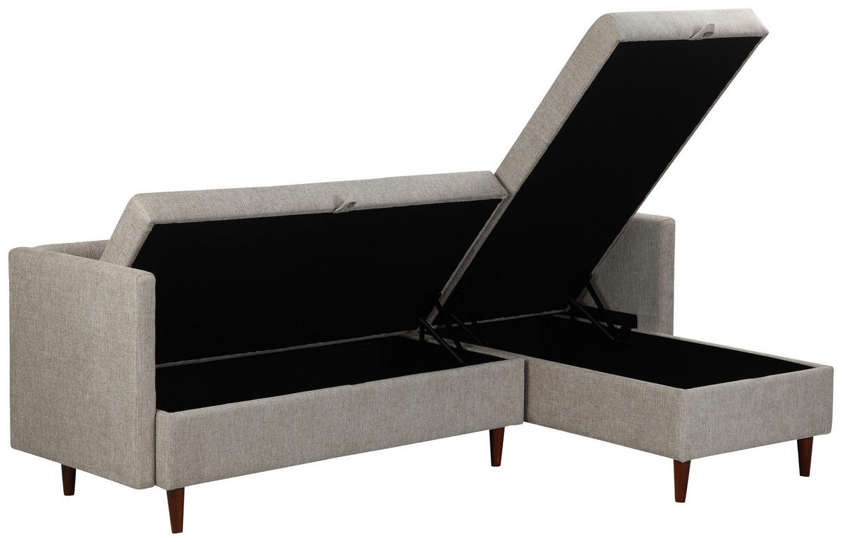 ECKSOFA SOLIN Beige Webstoff Rückenkissen, Bettkasten  - Beige/Braun, Design, Holz/Textil (188/79/123cm) - P & B