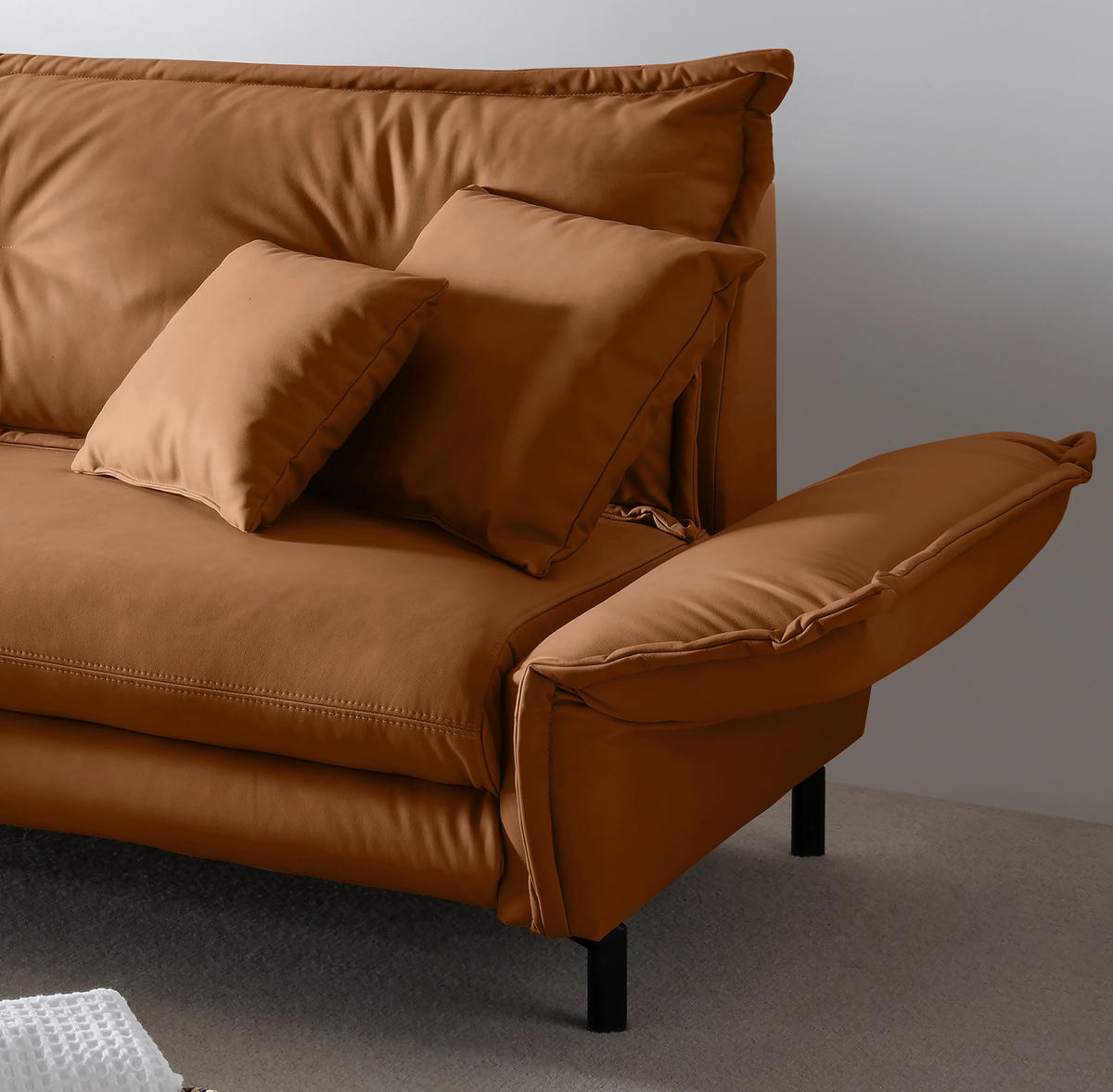 ECKSOFA in Lederlook Cognac  180/255 cm  - Cognac/Schwarz, MODERN, Textil/Metall (180/255cm) - Livetastic