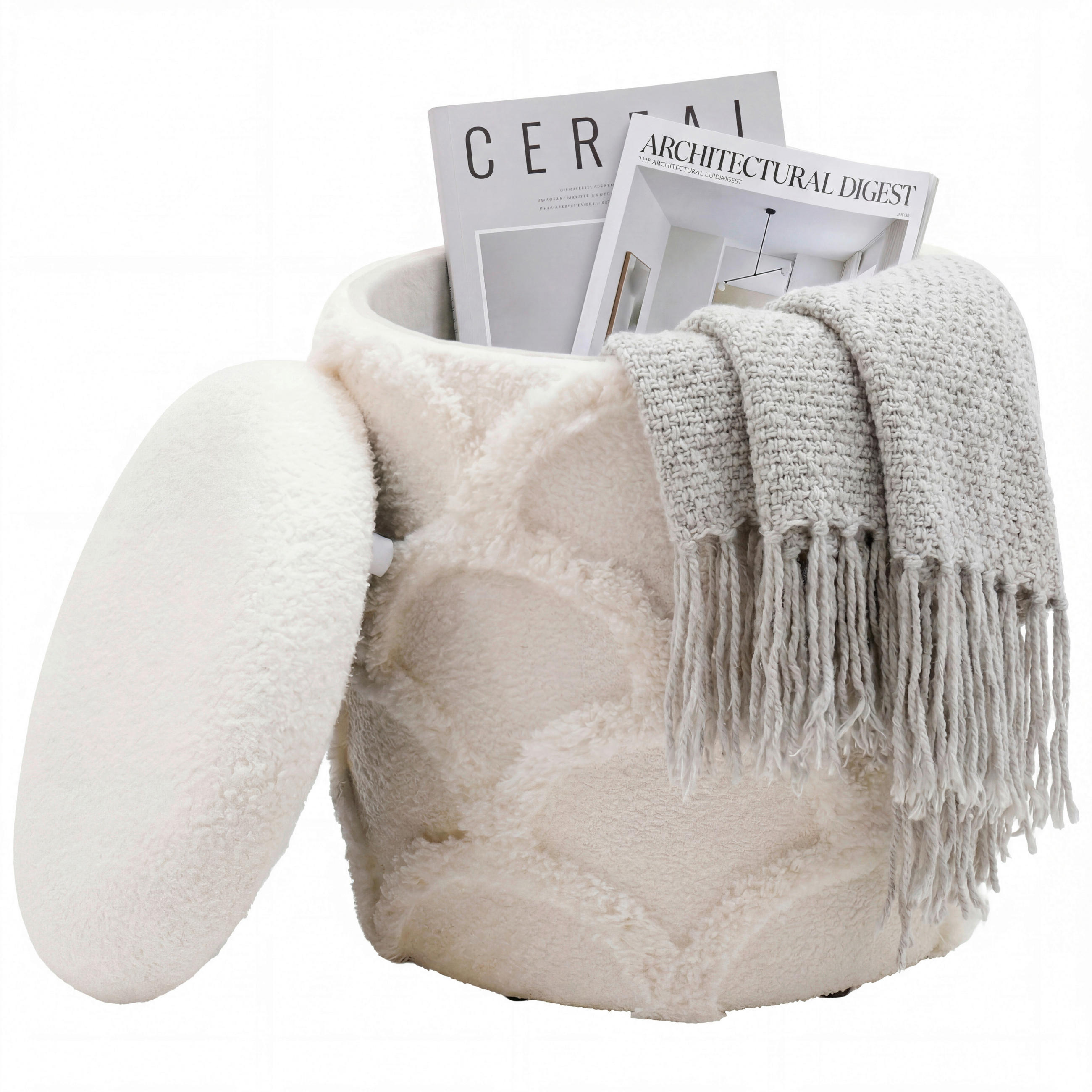 HOCKER Textil Creme  - Creme, Design, Textil (40/45/40cm) - Livetastic