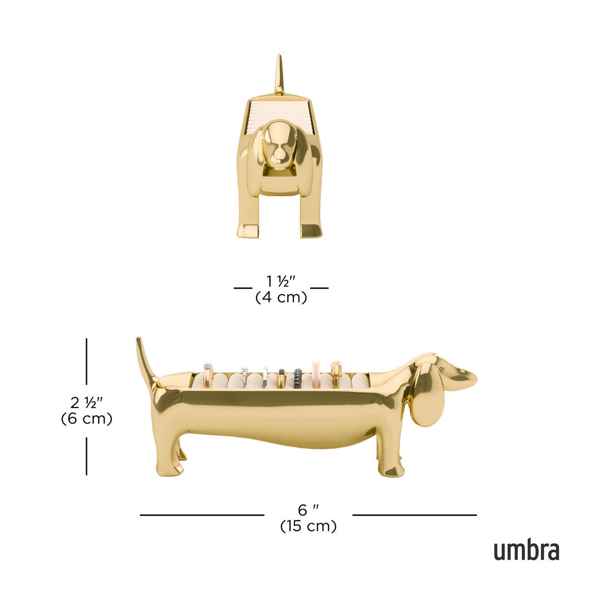 STOJALO ZA PRSTANE - barve medenine, Basics, kovina/tekstil (15/4/6cm) - Umbra