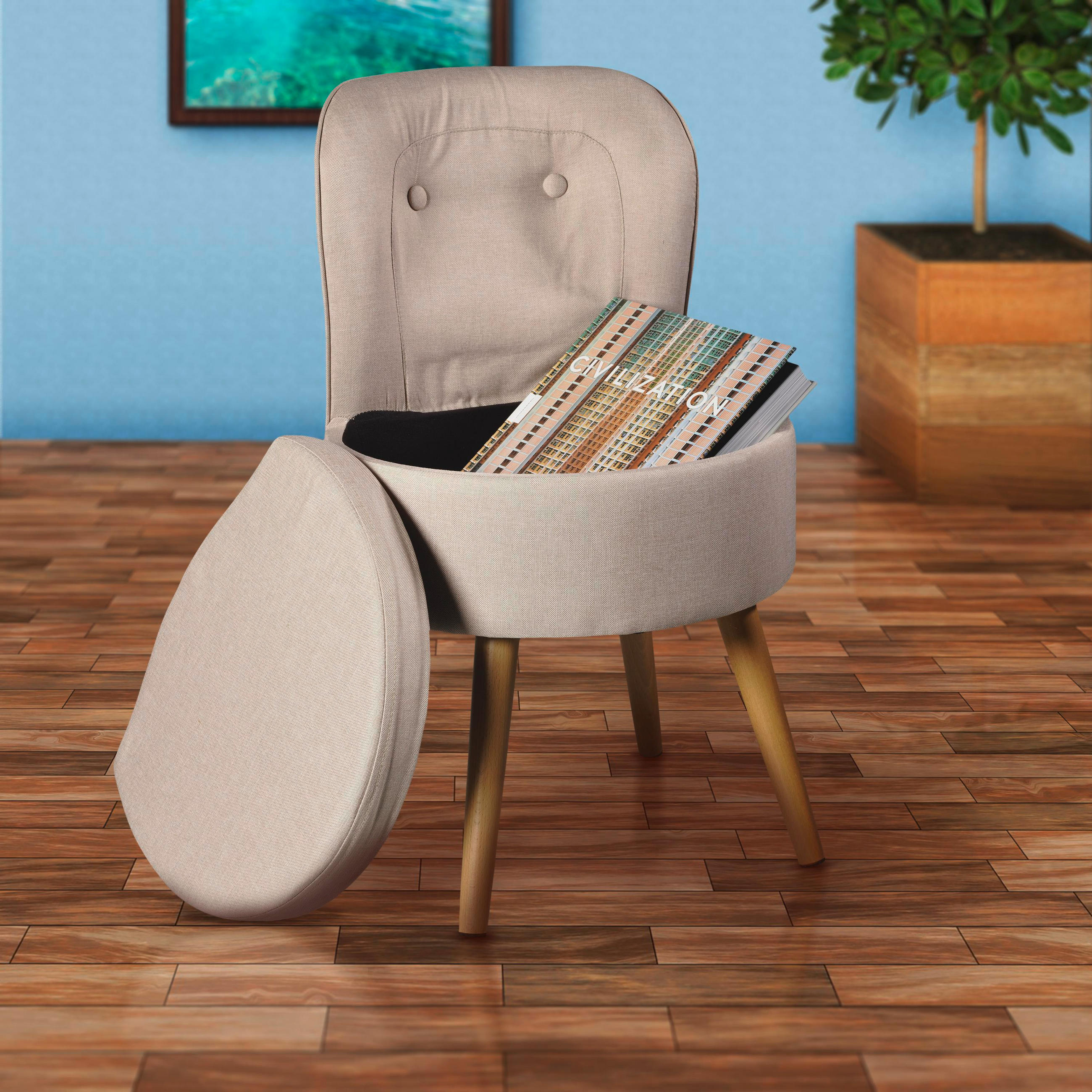 SESSEL in Struktur, gesteppt Creme  - Creme/Naturfarben, Design, Holz/Textil (42/71/42cm) - Echtwerk