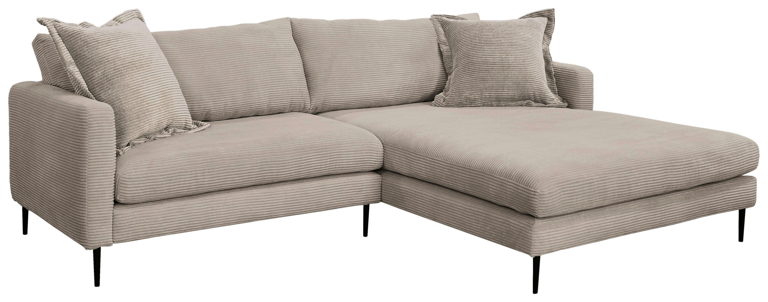 ECKSOFA Hellbraun Cord  - Hellbraun/Schwarz, Design, Textil/Metall (268/193cm) - P & B