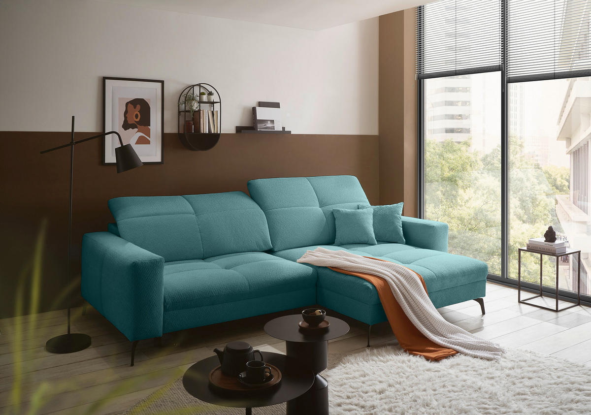 ECKSOFA Petrol Webstoff  - Petrol/Schwarz, KONVENTIONELL, Textil/Metall (285/180cm) - SetOne by Musterring