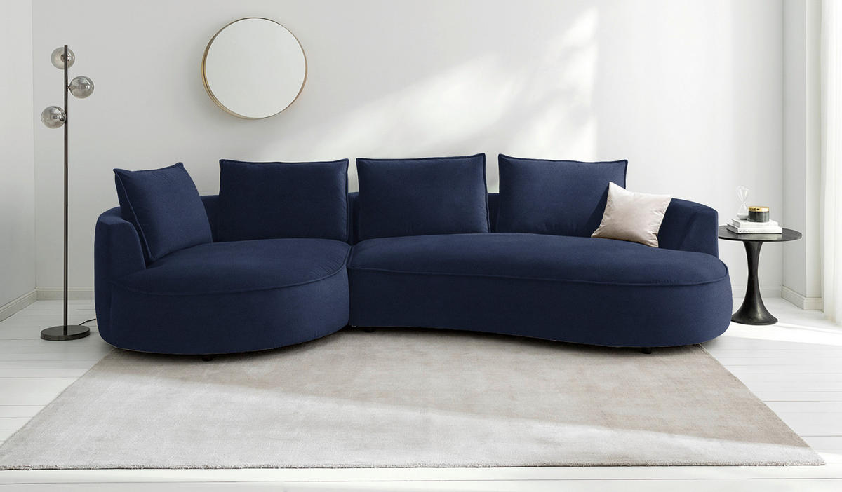 BIGSOFA in Samt Dunkelblau  - Schwarz/Dunkelblau, Design, Kunststoff/Textil (154/82/322cm) - home24