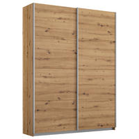 GARDEROB MED SKJUTDÖRRAR 136/197/61 cm 2-dörrar - aluminiumfärg/ek Artisan, Modern, metall/trämaterial (136/197/61cm) - Rauch Möbel