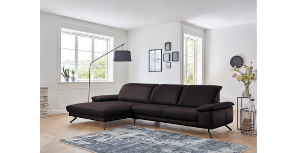 ECKSOFA in Echtleder Dunkelbraun  - Dunkelbraun/Schwarz, Design, Leder/Metall (193/328cm) - Dieter Knoll