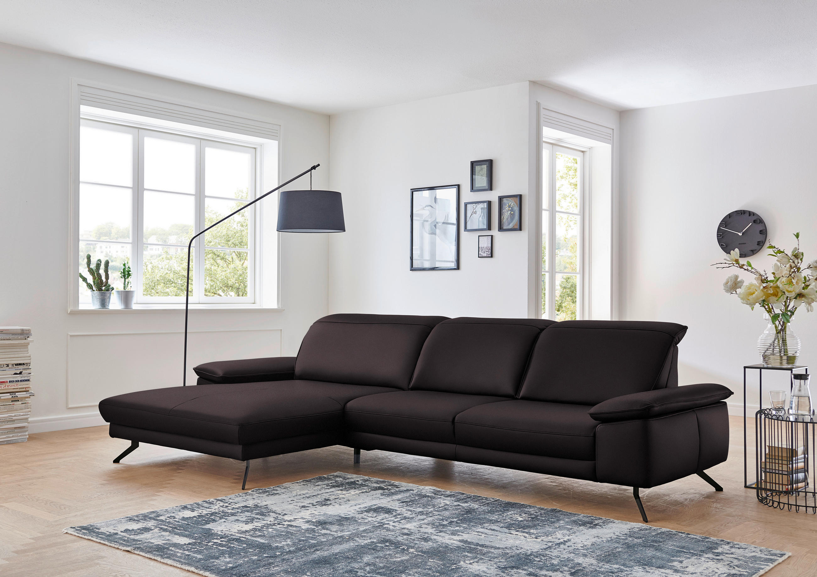 ECKSOFA in Echtleder Dunkelbraun  - Dunkelbraun/Schwarz, Design, Leder/Metall (193/328cm) - Dieter Knoll