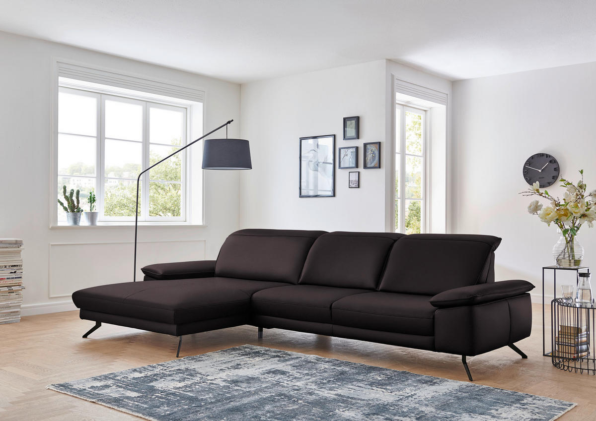 ECKSOFA in Echtleder Dunkelbraun  - Dunkelbraun/Schwarz, Design, Leder/Metall (193/328cm) - Dieter Knoll