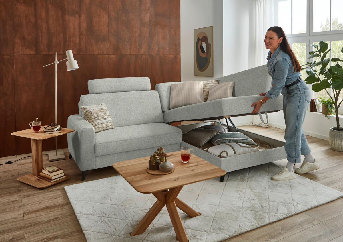 ECKSOFA  Chenille Hellgrau  - Hellgrau/Schwarz, Design, Textil/Metall (239/182cm) - Beldomo Comfort