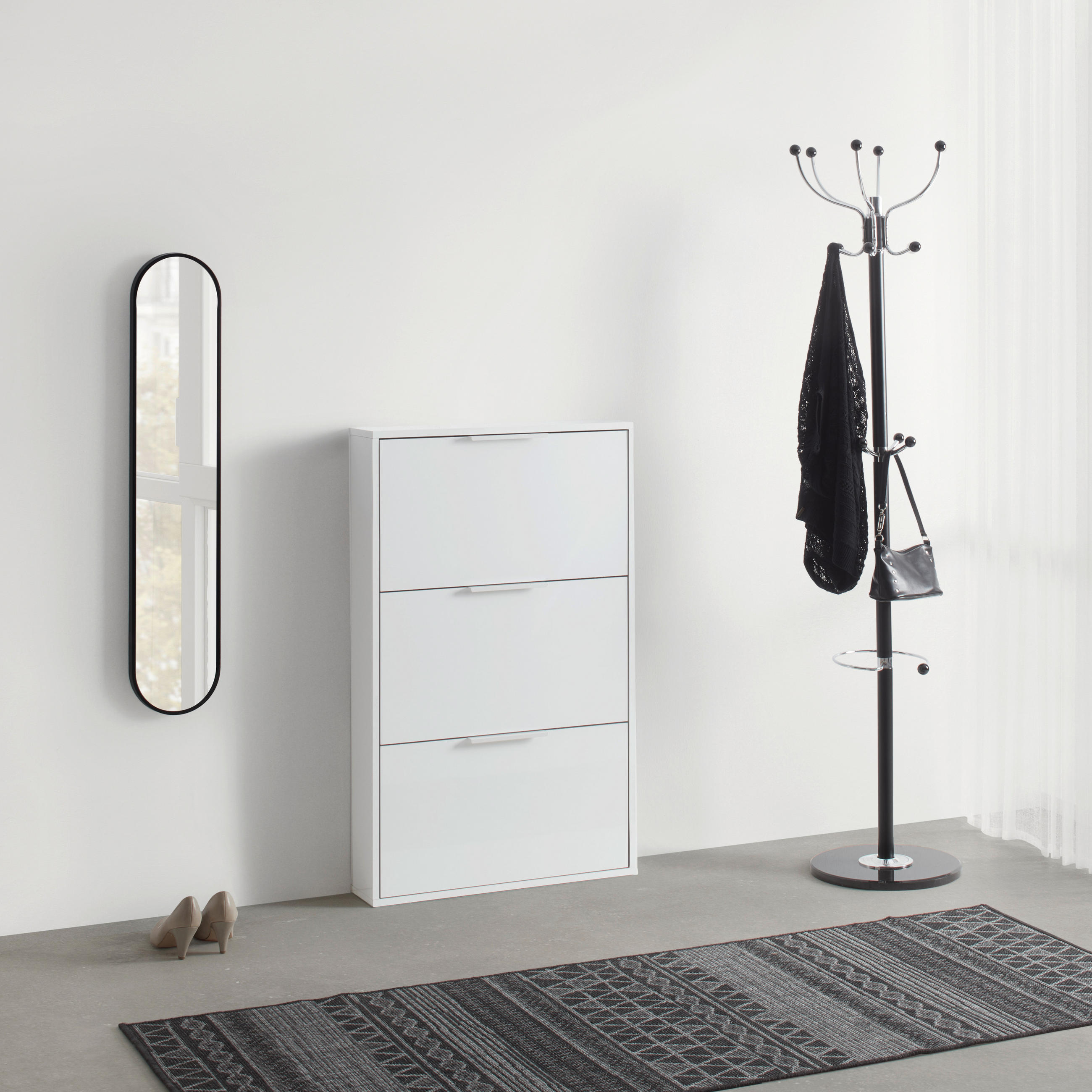 ORMARIĆ ZA OBUĆU  bijela visoki sjaj  drvni materijal     - bijela/bijela visoki sjaj, Design, drvni materijal (65/105,5/15cm) - Carryhome