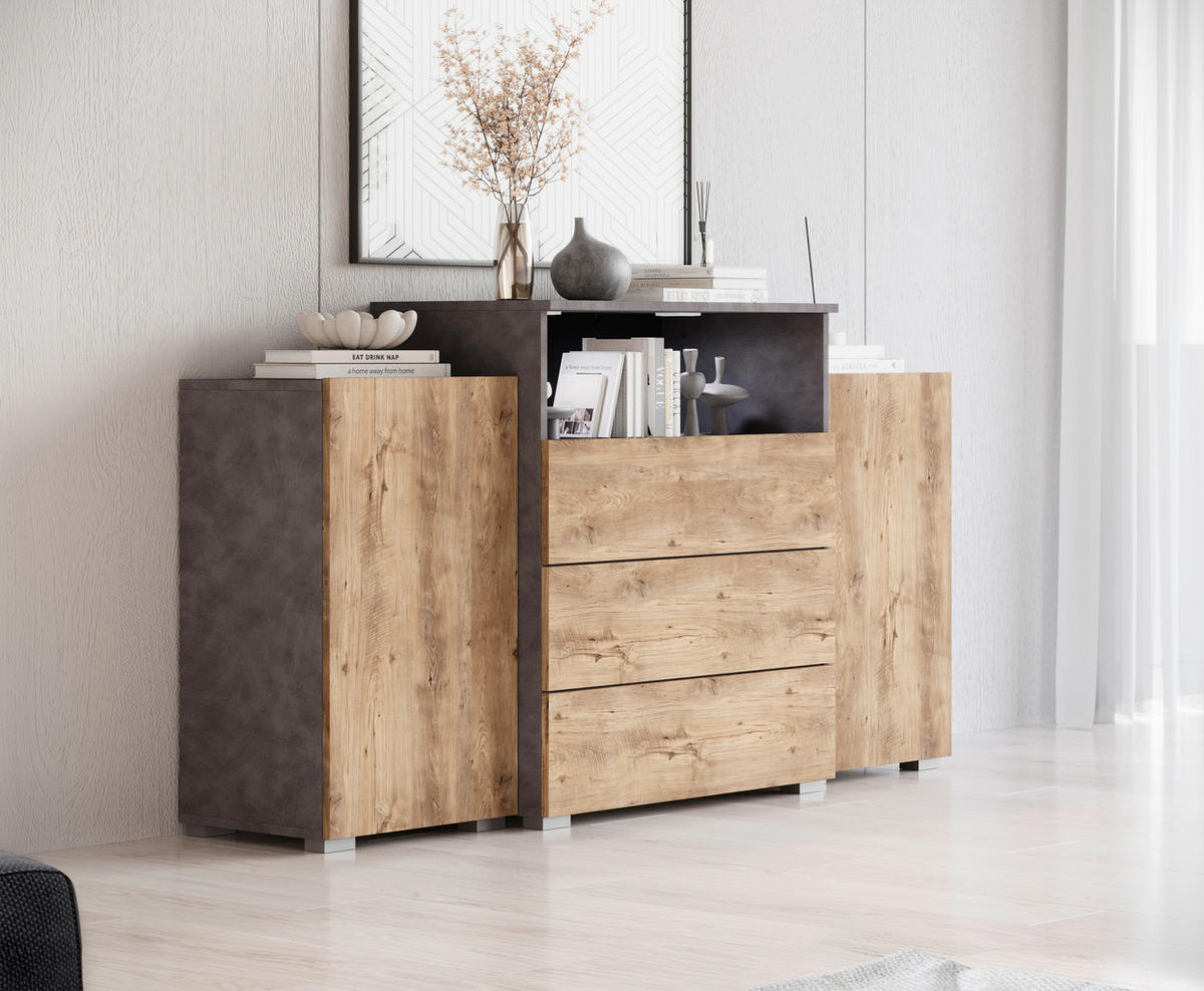 SIDEBOARD  in 150/81/37 cm  - Kastanieneichefarben/Anthrazit, LIFESTYLE, Holzwerkstoff/Kunststoff (150/81/37cm) - P & B