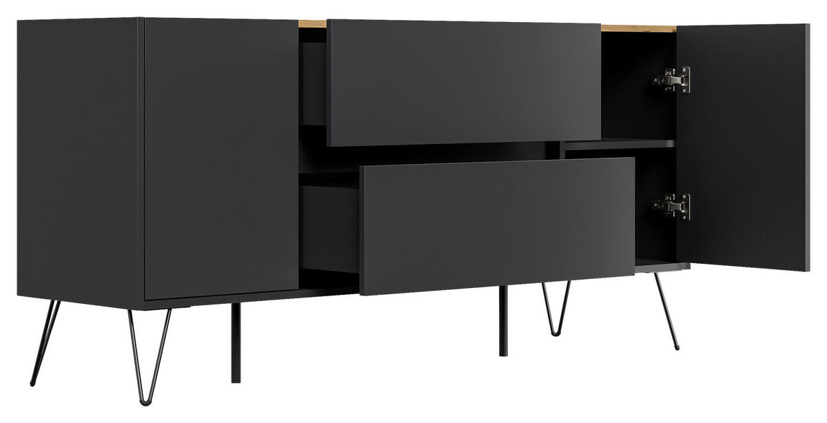 SIDEBOARD Posseik Industrial 155/75,8/42 cm 2 Schublade(n)  - Eichefarben/Graphitfarben, Design, Holzwerkstoff/Metall (155/75,8/42cm) - MID.YOU