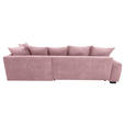 ECKSOFA Rosa Cord Rückenkissen, Armlehnenkissen, Bettkasten, Schlaffunktion, Rücken echt, Liegefläche im Originalstoff  - Schwarz/Rosa, KONVENTIONELL, Kunststoff/Textil (304/212cm) - Carryhome