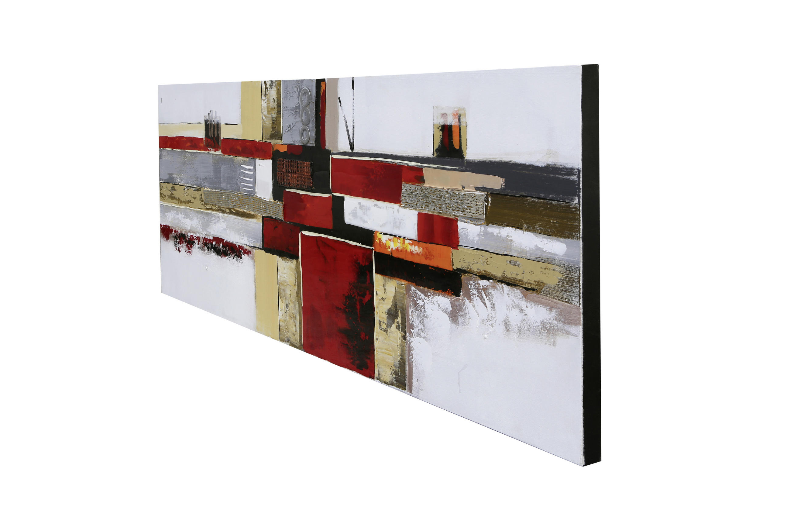 ÖLGEMÄLDE Abstraktes  - Gelb/Rot, Design, Holz/Textil (150/55/3.5cm) - Monee